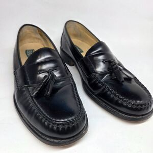 G.H. Bass "BRUBECK" Mens Black Leather Half Strap Tassel Loafers Size US 9.5 D